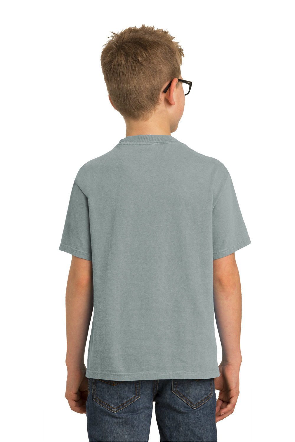 Port & Company PC099Y Youth Beach Wash Short Sleeve Crewneck T-Shirt Pewter Grey Model Back