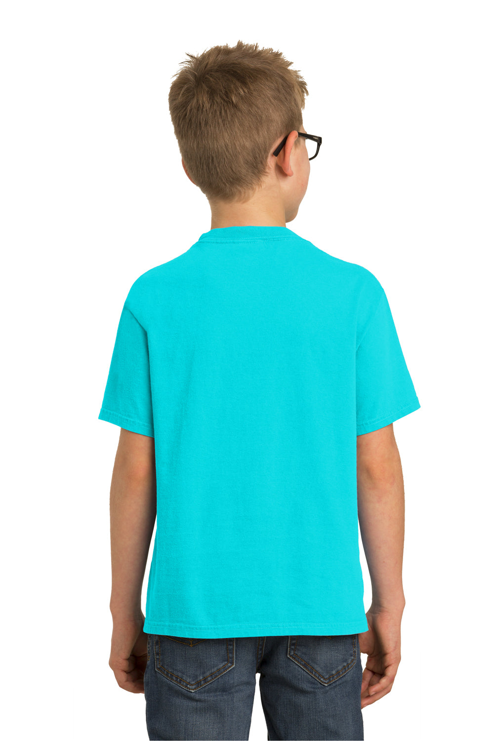 Port & Company PC099Y Youth Beach Wash Short Sleeve Crewneck T-Shirt Tidal Wave Blue Model Back