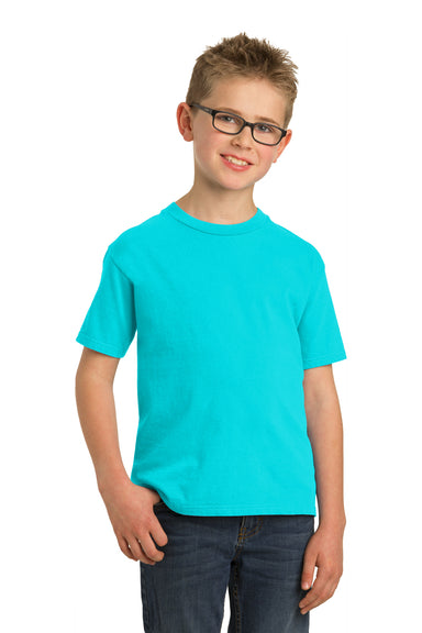 Port & Company PC099Y Youth Beach Wash Short Sleeve Crewneck T-Shirt Tidal Wave Blue Model Front