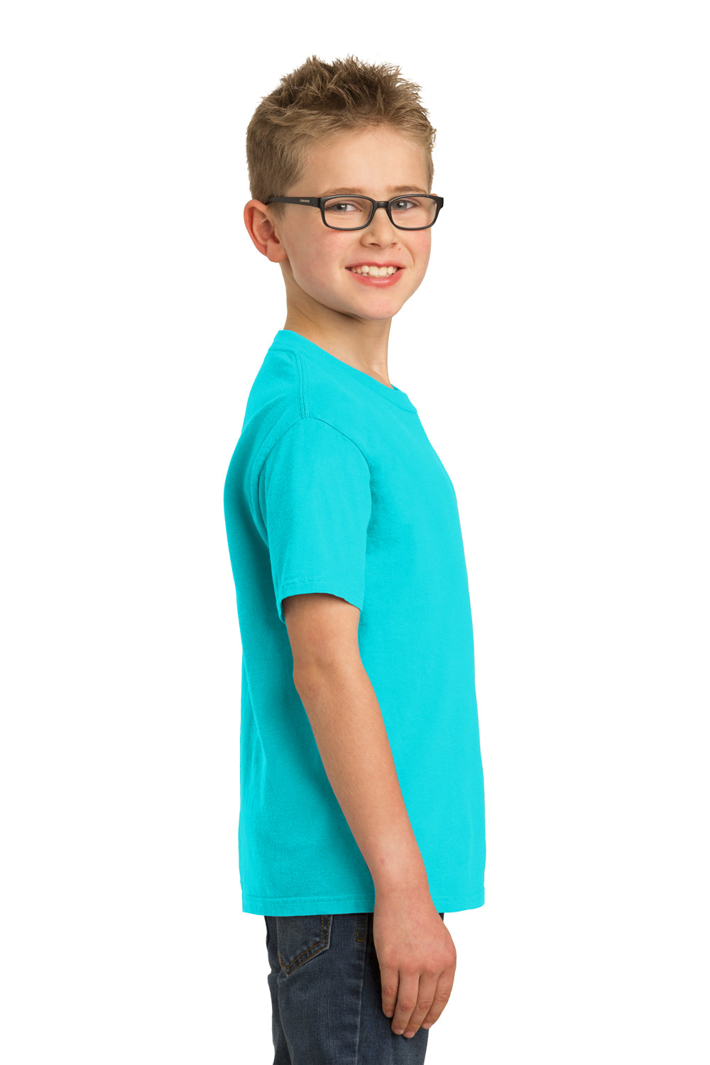 Port & Company PC099Y Youth Beach Wash Short Sleeve Crewneck T-Shirt Tidal Wave Blue Model Side