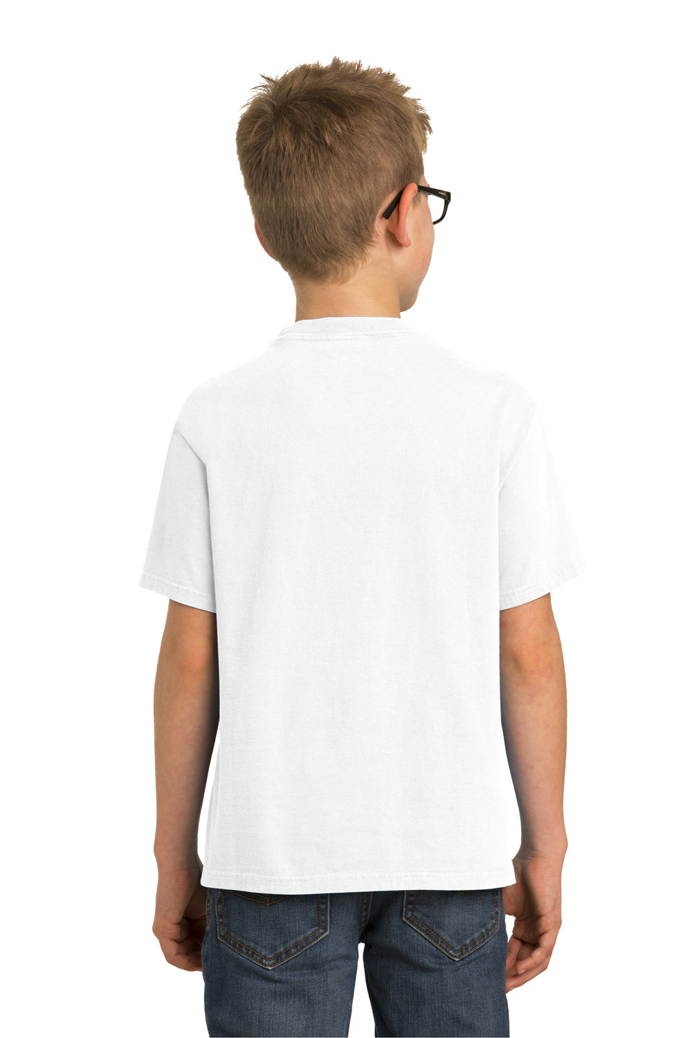 Port & Company PC099Y Youth Beach Wash Short Sleeve Crewneck T-Shirt White Model Back