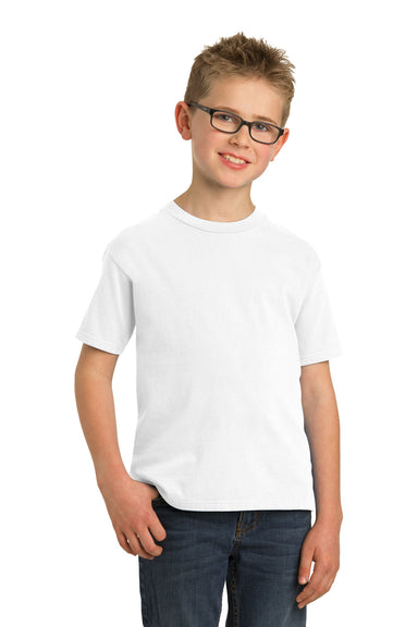 Port & Company PC099Y Youth Beach Wash Short Sleeve Crewneck T-Shirt White Model Front