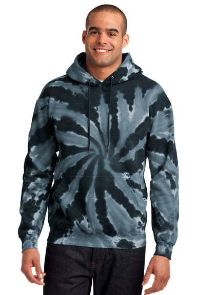 Port & Company PC146 Mens Tie-Dye Fleece Hooded Sweatshirt Hoodie Black Model Front