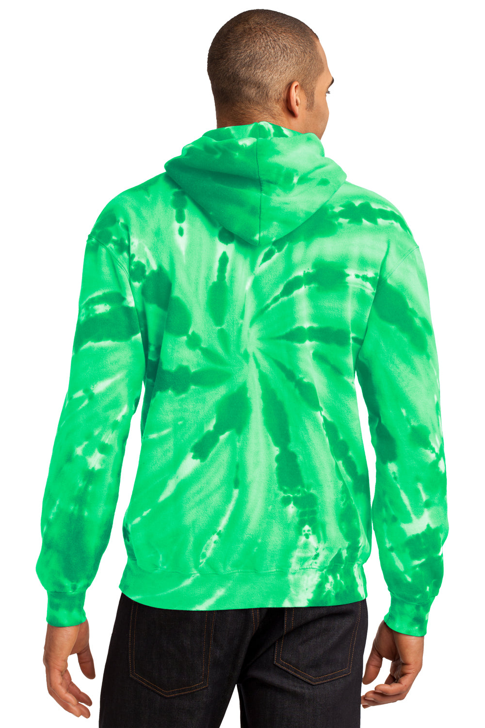 Port & Company PC146 Mens Tie-Dye Fleece Hooded Sweatshirt Hoodie Kelly Green Model Back