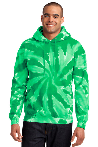 Port & Company PC146 Mens Tie-Dye Fleece Hooded Sweatshirt Hoodie Kelly Green Model Front