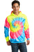 Port & Company PC146 Mens Tie-Dye Fleece Hooded Sweatshirt Hoodie Neon Rainbow Model Front