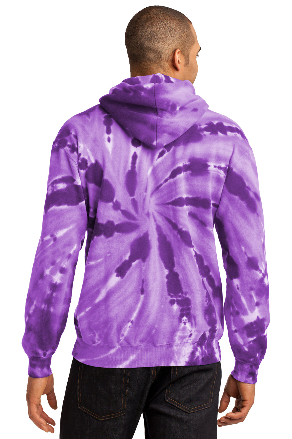 Port & Company PC146 Mens Tie-Dye Fleece Hooded Sweatshirt Hoodie Purple Model Back