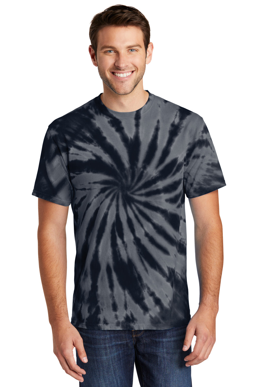 Port & Company PC147 Mens Tie-Dye Short Sleeve Crewneck T-Shirt Black Model Front