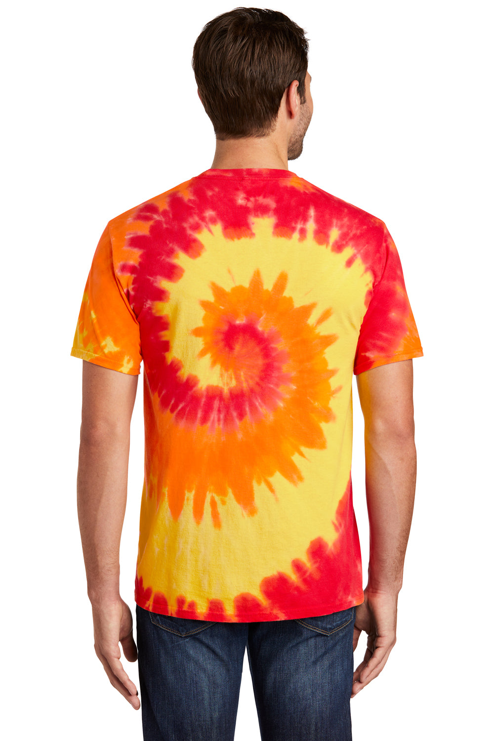 Port & Company PC147 Mens Tie-Dye Short Sleeve Crewneck T-Shirt Blaze Rainbow Model Back