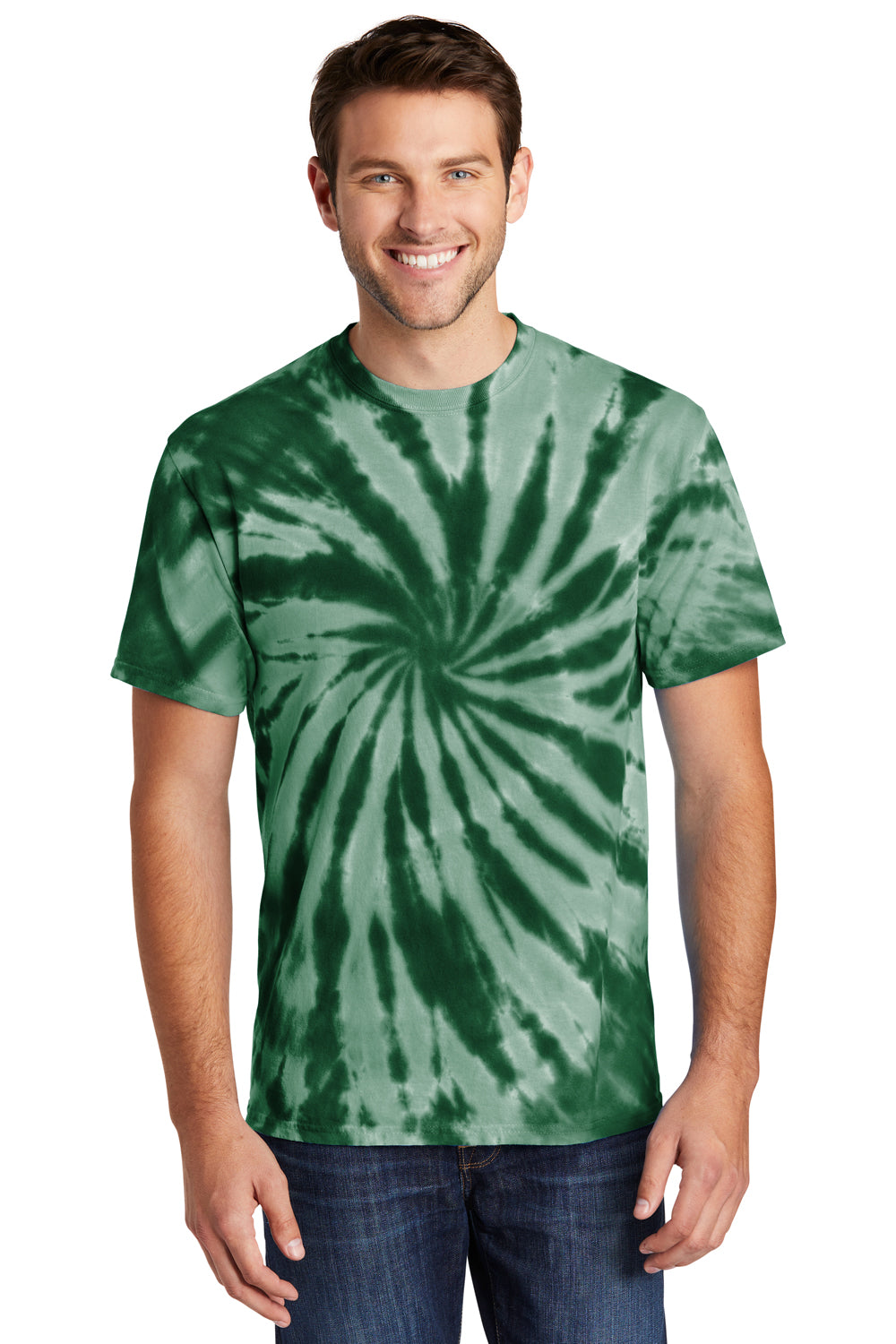 Port & Company PC147 Mens Tie-Dye Short Sleeve Crewneck T-Shirt Forest Green Model Front