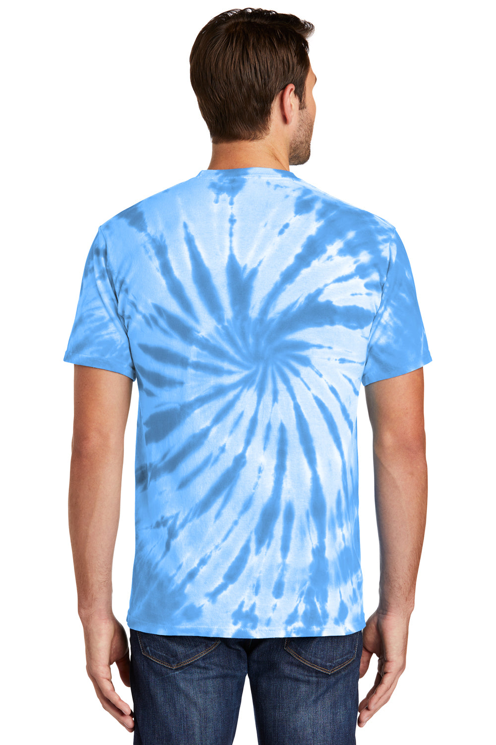 Port & Company PC147 Mens Tie-Dye Short Sleeve Crewneck T-Shirt Light Blue Model Back