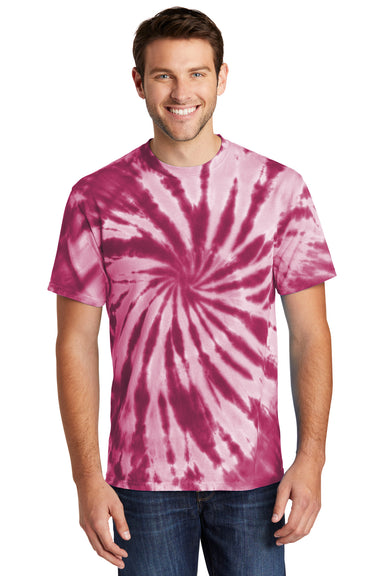 Port & Company PC147 Mens Tie-Dye Short Sleeve Crewneck T-Shirt Maroon Model Front