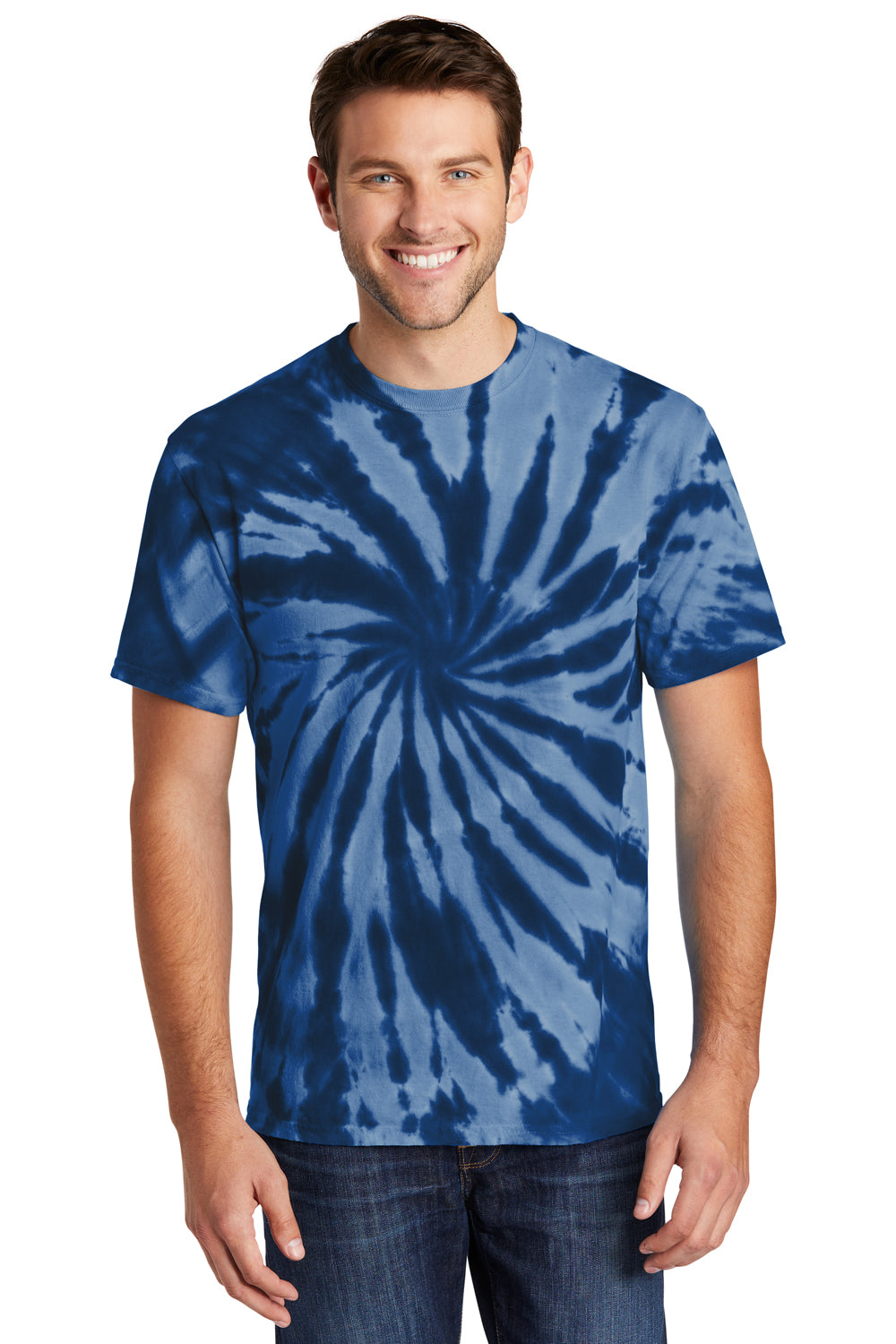 Port & Company PC147 Mens Tie-Dye Short Sleeve Crewneck T-Shirt Navy Blue Model Front