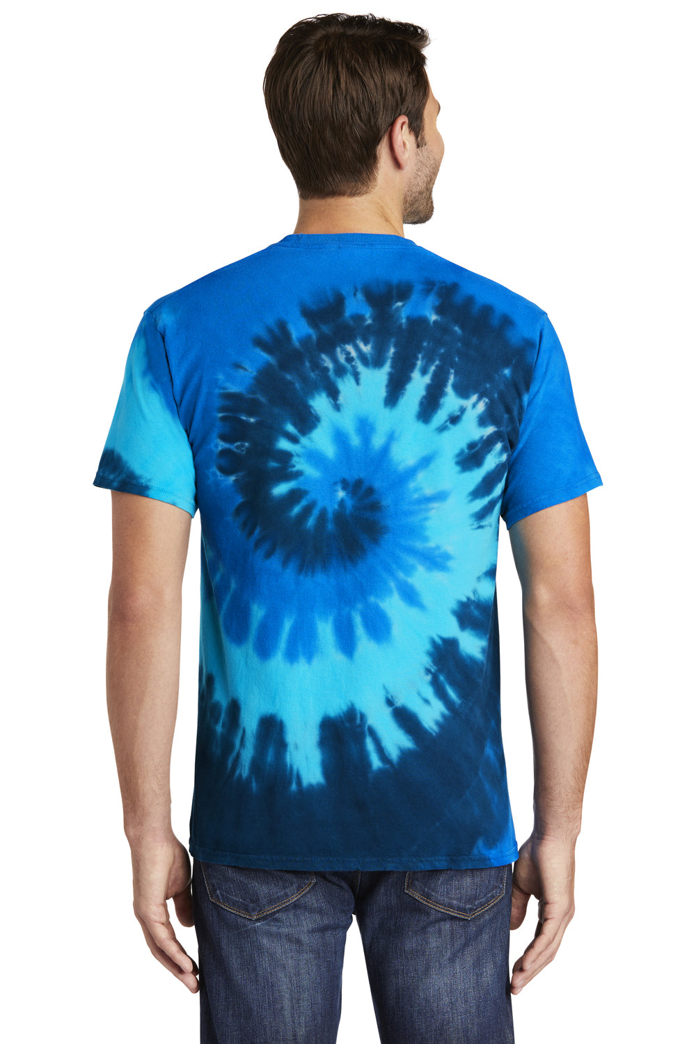 Port & Company PC147 Mens Tie-Dye Short Sleeve Crewneck T-Shirt Ocean Rainbow Model Back