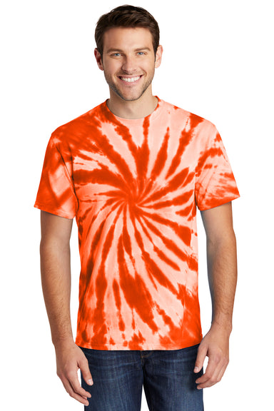 Port & Company PC147 Mens Tie-Dye Short Sleeve Crewneck T-Shirt Orange Model Front