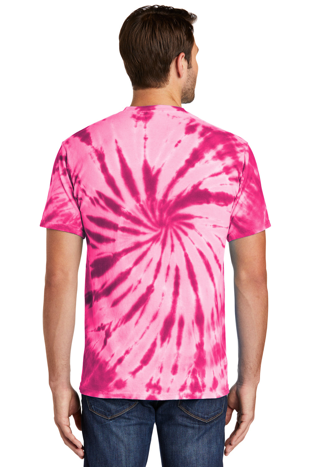 Port & Company PC147 Mens Tie-Dye Short Sleeve Crewneck T-Shirt Pink Model Back