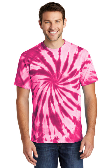 Port & Company PC147 Mens Tie-Dye Short Sleeve Crewneck T-Shirt Pink Model Front