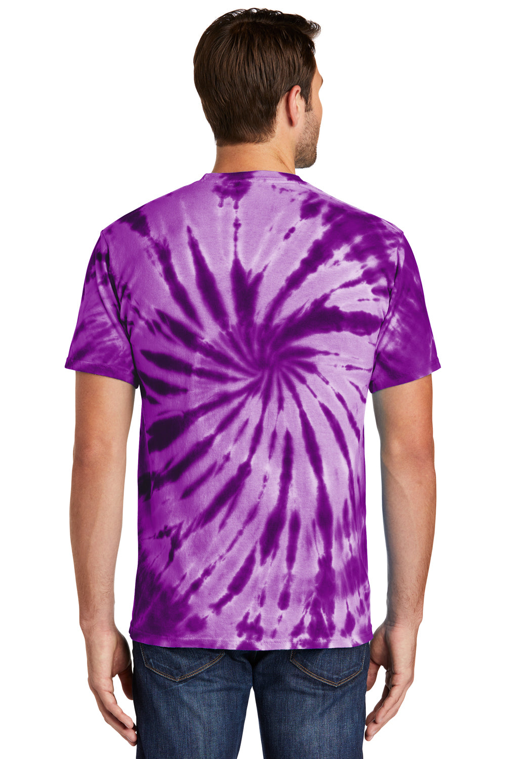 Port & Company PC147 Mens Tie-Dye Short Sleeve Crewneck T-Shirt Purple Model Back