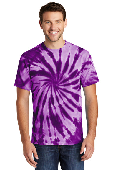 Port & Company PC147 Mens Tie-Dye Short Sleeve Crewneck T-Shirt Purple Model Front