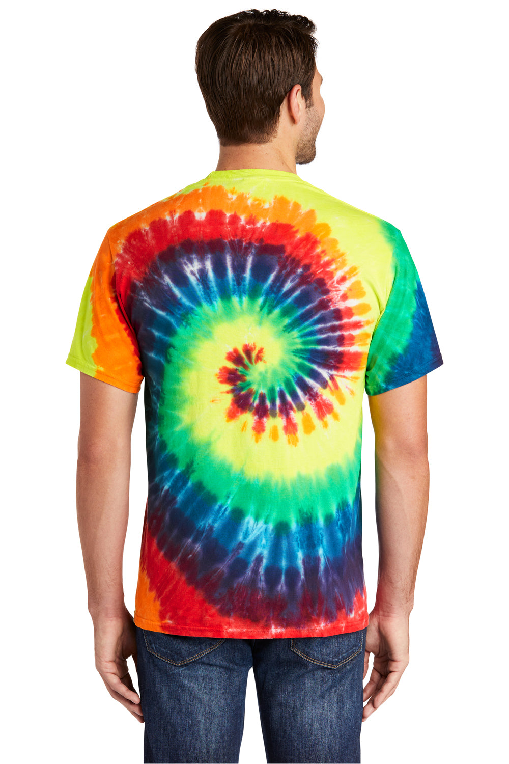 Port & Company PC147 Mens Tie-Dye Short Sleeve Crewneck T-Shirt Rainbow Model Back