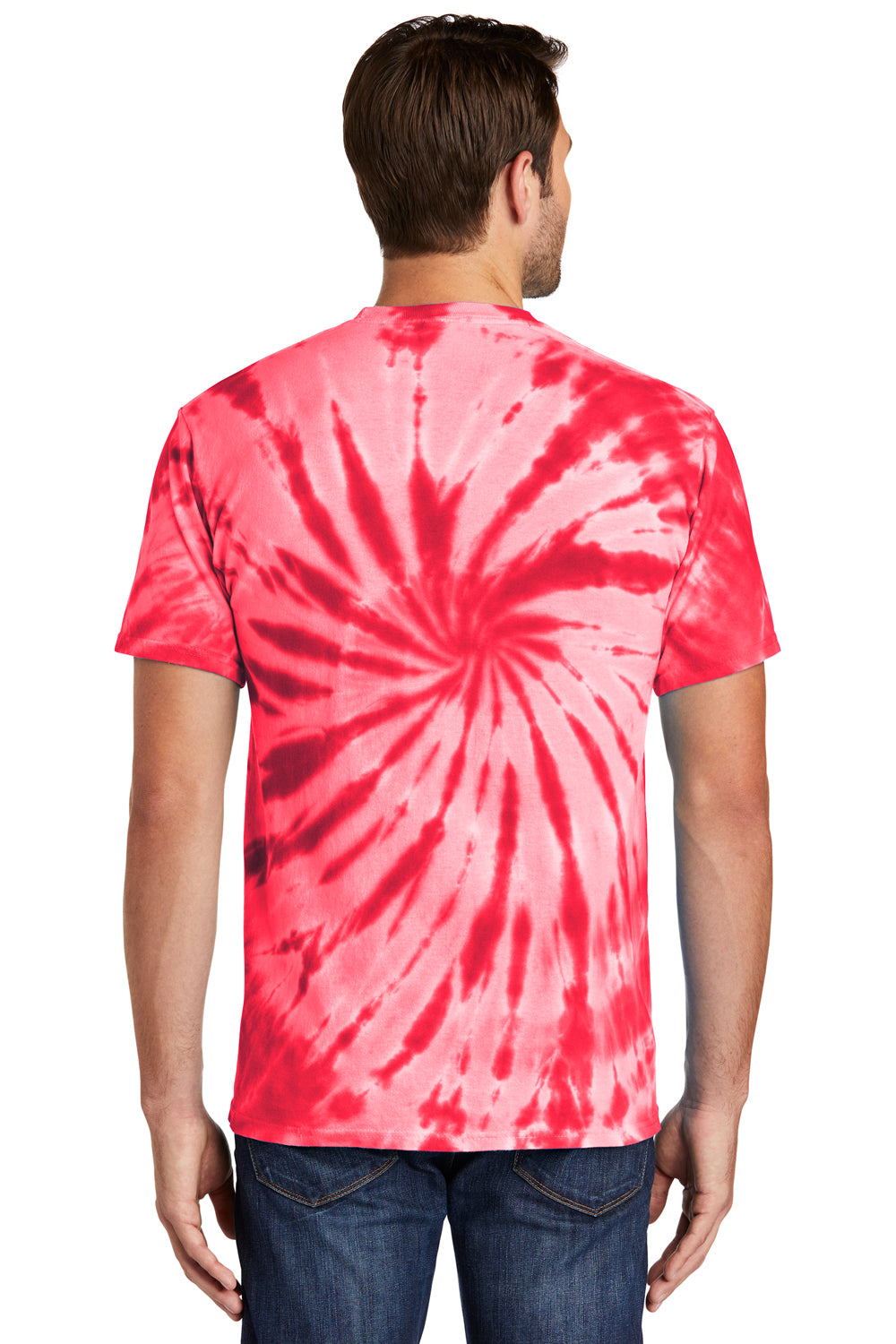 Port & Company PC147 Mens Tie-Dye Short Sleeve Crewneck T-Shirt Red Model Back