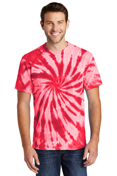 Port & Company PC147 Mens Tie-Dye Short Sleeve Crewneck T-Shirt Red Model Front