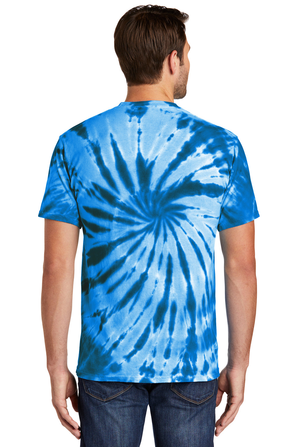 Port & Company PC147 Mens Tie-Dye Short Sleeve Crewneck T-Shirt Royal Blue Model Back