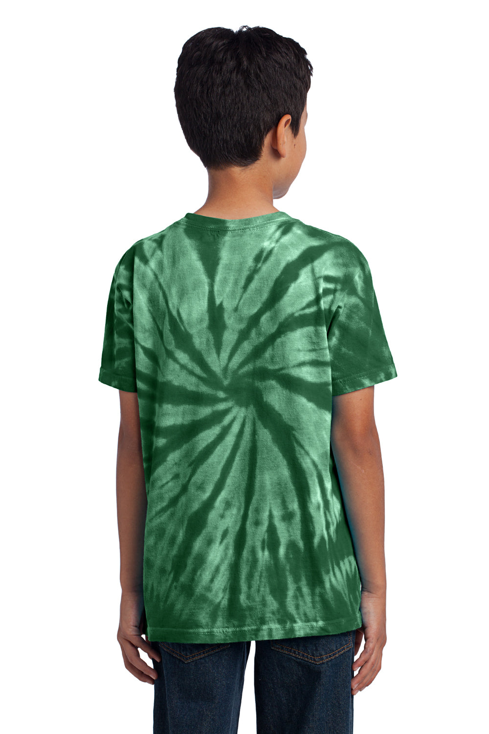 Port & Company PC147Y Youth Tie-Dye Short Sleeve Crewneck T-Shirt Forest Green Model Back