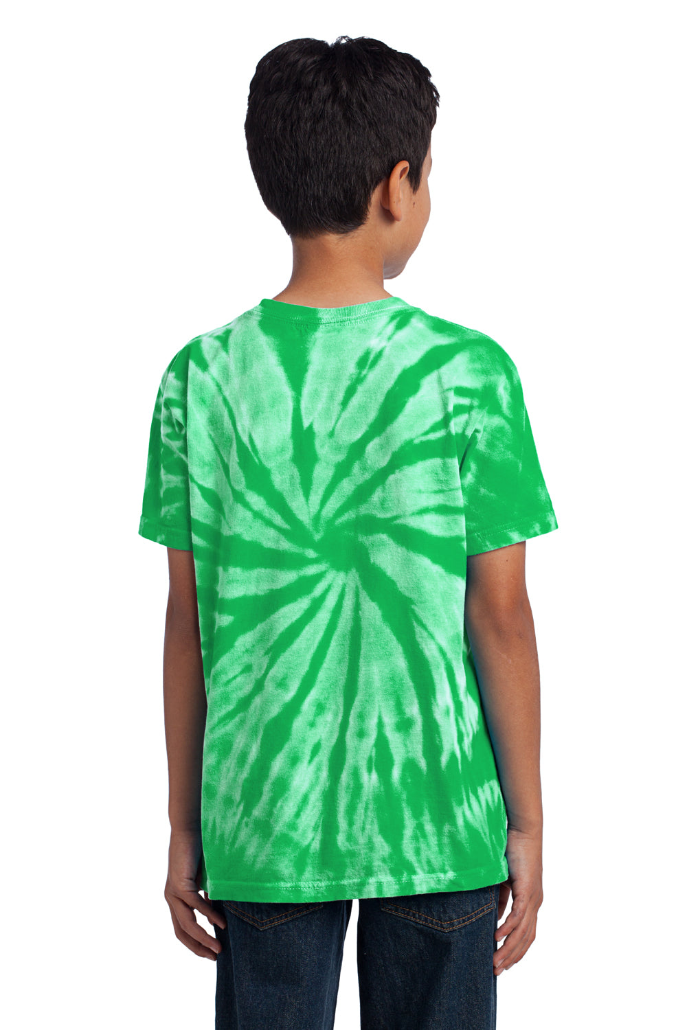 Port & Company PC147Y Youth Tie-Dye Short Sleeve Crewneck T-Shirt Kelly Green Model Back