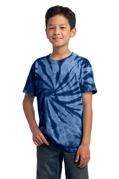 Port & Company PC147Y Youth Tie-Dye Short Sleeve Crewneck T-Shirt Navy Blue Model Front