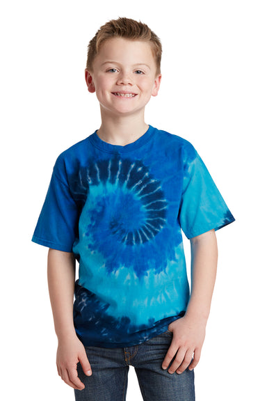 Port & Company PC147Y Youth Tie-Dye Short Sleeve Crewneck T-Shirt Ocean Rainbow Model Front