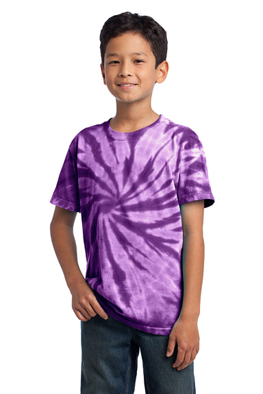 Port & Company PC147Y Youth Tie-Dye Short Sleeve Crewneck T-Shirt Purple Model Front