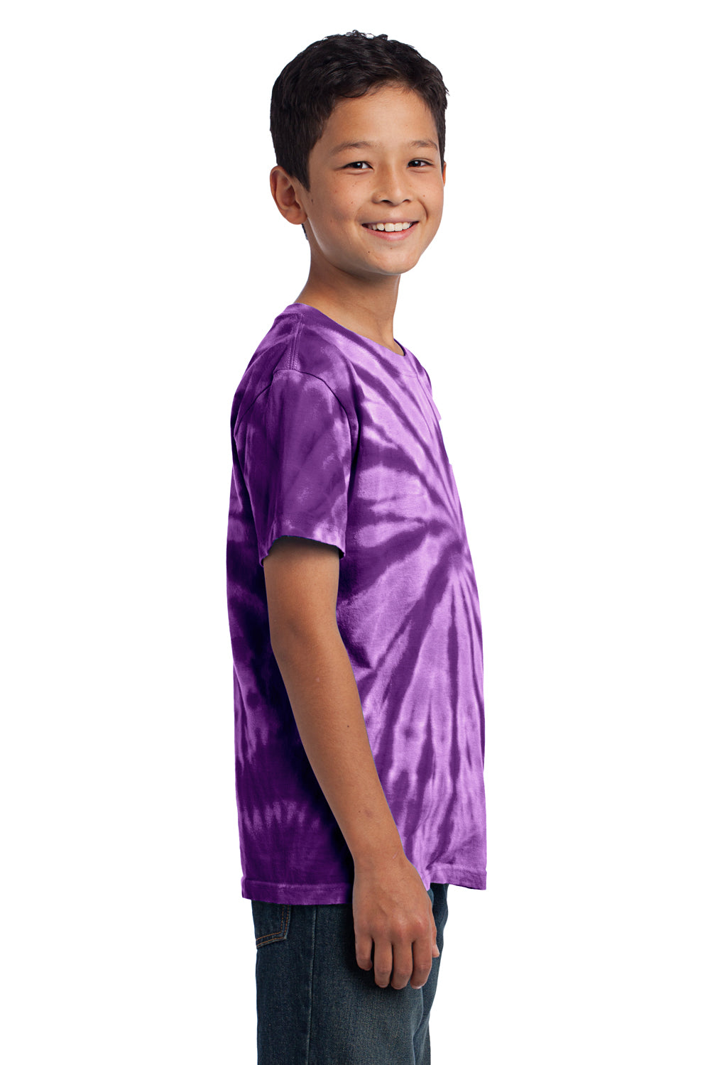 Port & Company PC147Y Youth Tie-Dye Short Sleeve Crewneck T-Shirt Purple Model Side