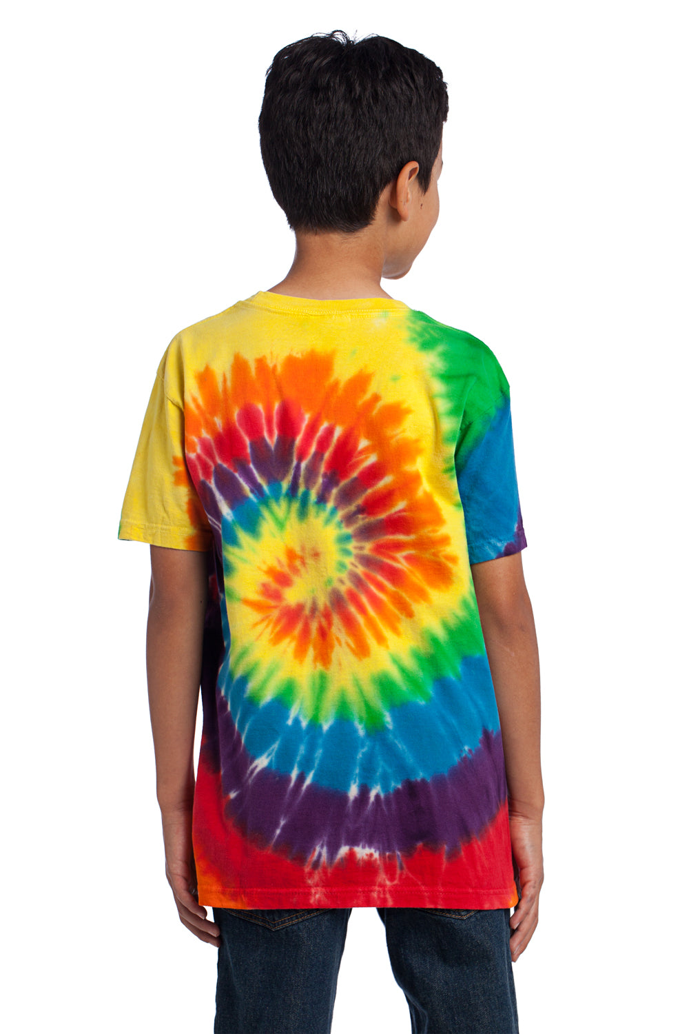 Port & Company PC147Y Youth Tie-Dye Short Sleeve Crewneck T-Shirt Rainbow Model Back