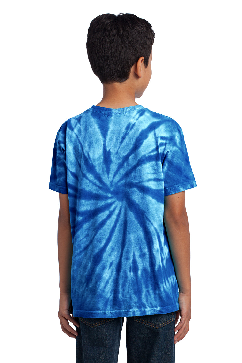 Port & Company PC147Y Youth Tie-Dye Short Sleeve Crewneck T-Shirt Royal Blue Model Back