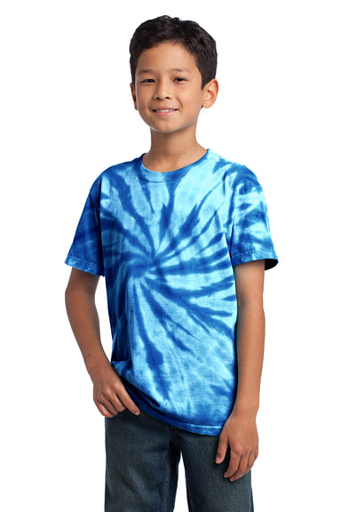 Port & Company PC147Y Youth Tie-Dye Short Sleeve Crewneck T-Shirt Royal Blue Model Front