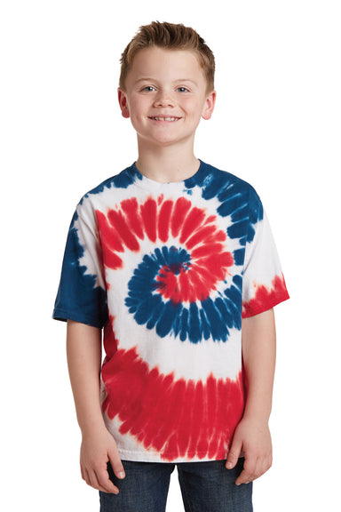 Port & Company PC147Y Youth Tie-Dye Short Sleeve Crewneck T-Shirt USA Rainbow Model Front