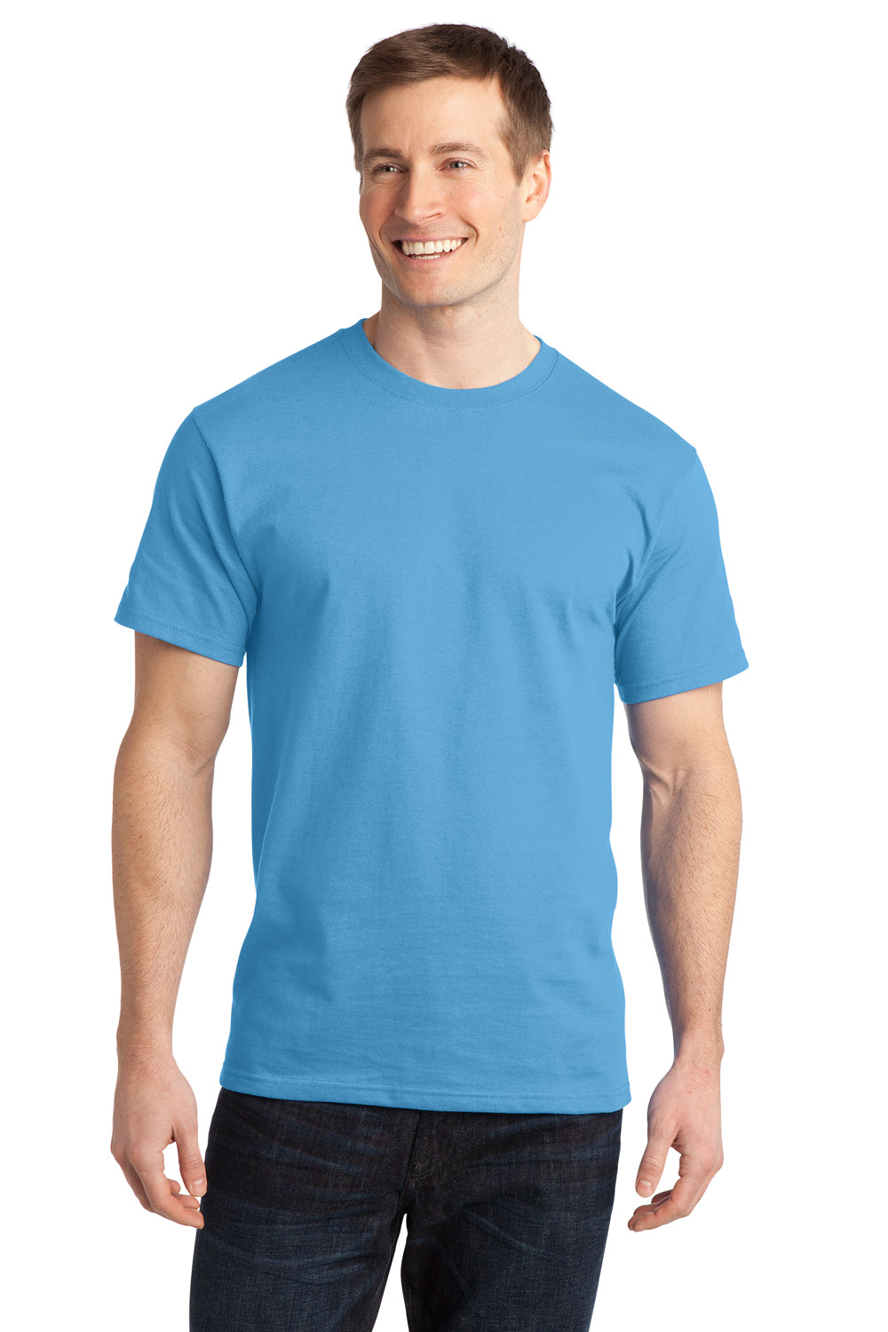 Port & Company PC150 Mens Short Sleeve Crewneck T-Shirt Aquatic Blue Model Front