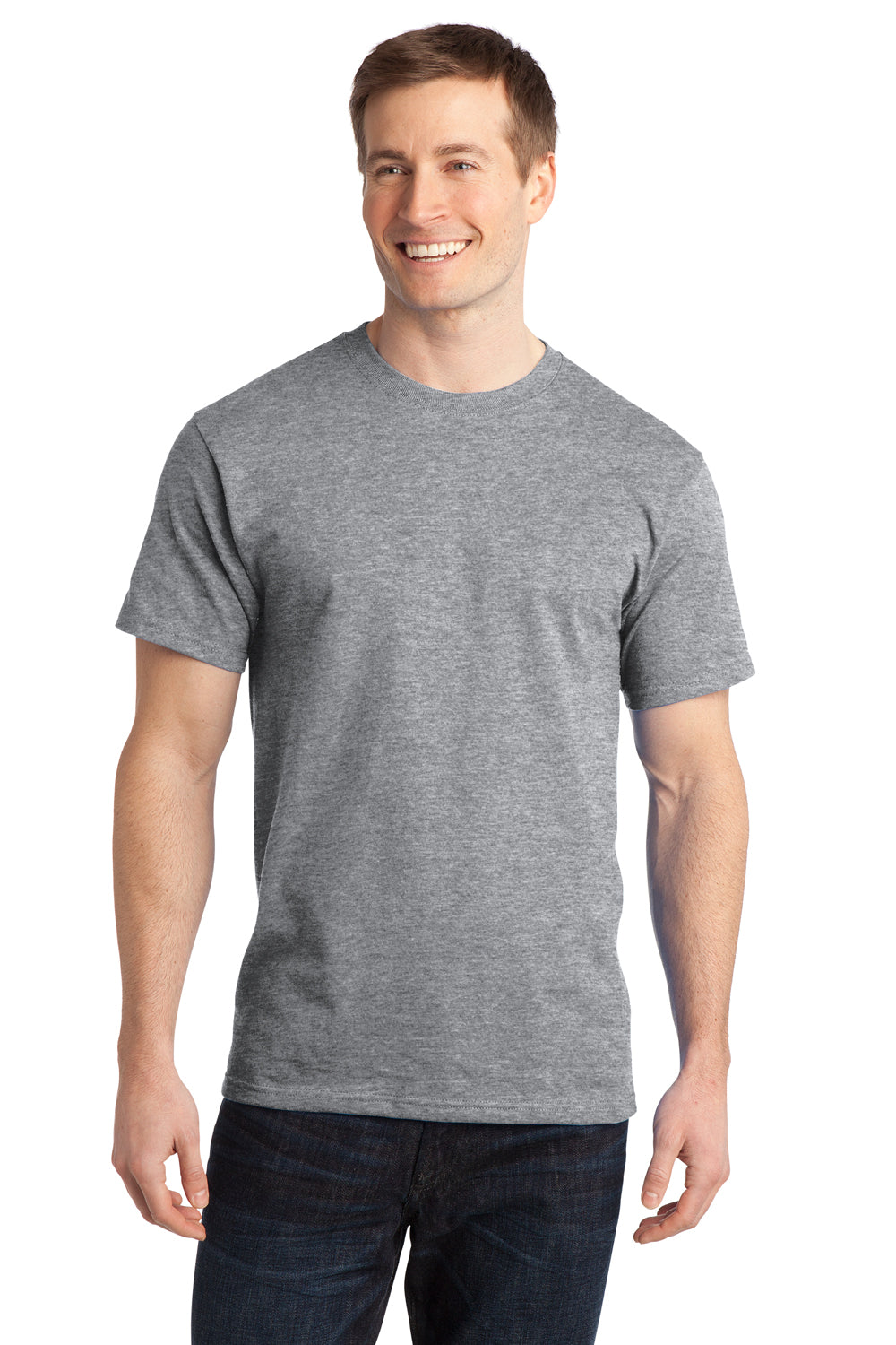 Port & Company PC150 Mens Short Sleeve Crewneck T-Shirt Heather Grey Model Front