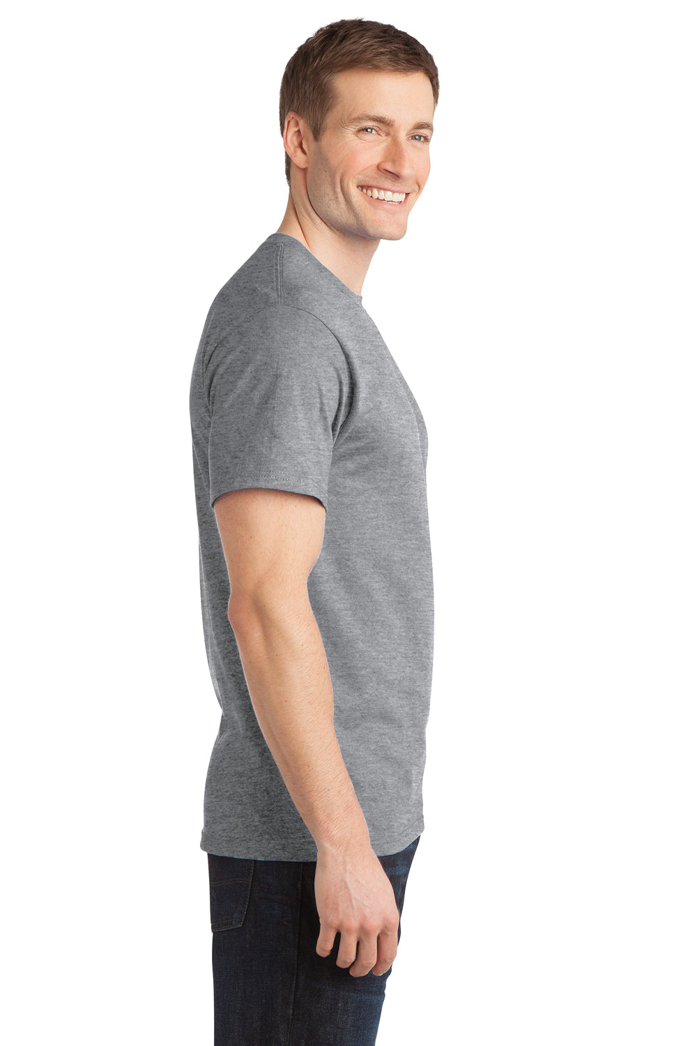 Port & Company PC150 Mens Short Sleeve Crewneck T-Shirt Heather Grey Model Side