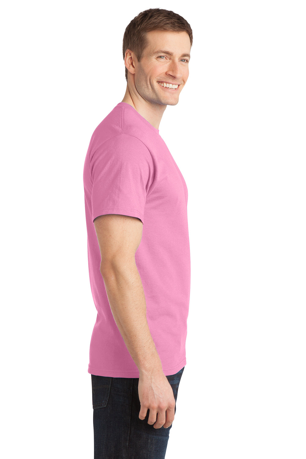 Port & Company PC150 Mens Short Sleeve Crewneck T-Shirt Candy Pink Model Side