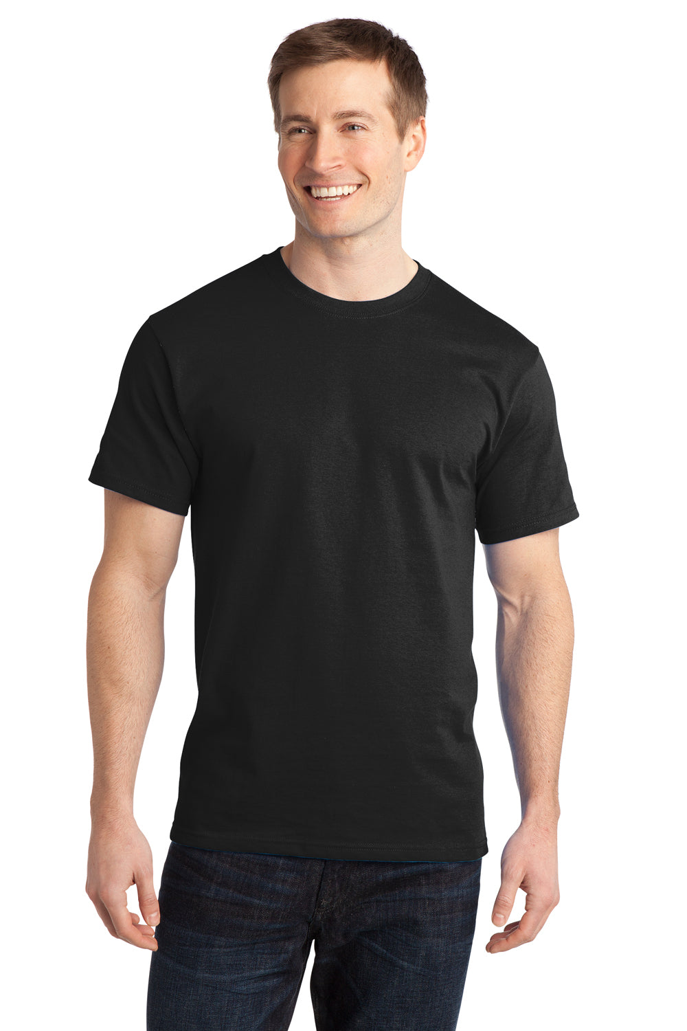 Port & Company PC150 Mens Short Sleeve Crewneck T-Shirt Jet Black Model Front