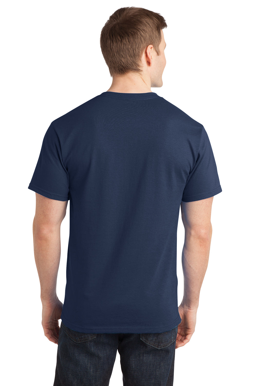 Port & Company PC150 Mens Short Sleeve Crewneck T-Shirt Navy Blue Model Back