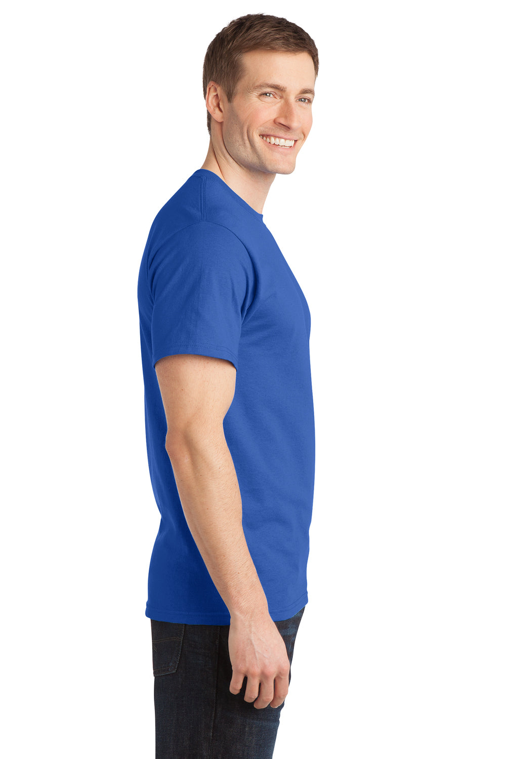 Port & Company PC150 Mens Short Sleeve Crewneck T-Shirt Royal Blue Model Side