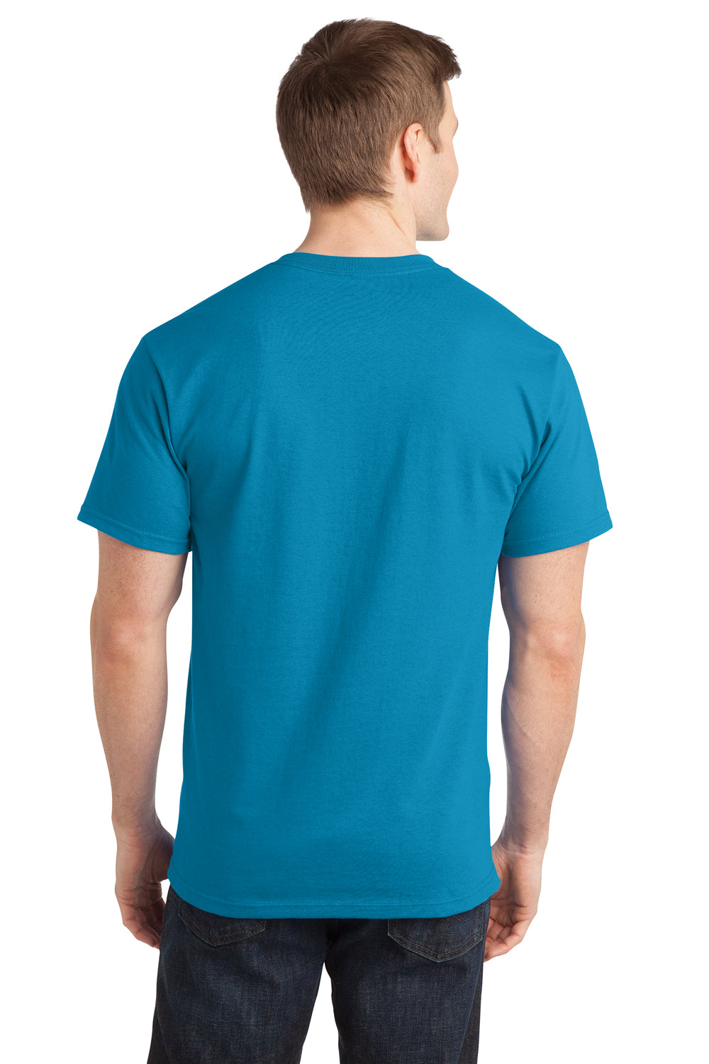 Port & Company PC150 Mens Short Sleeve Crewneck T-Shirt Turquoise Blue Model Back