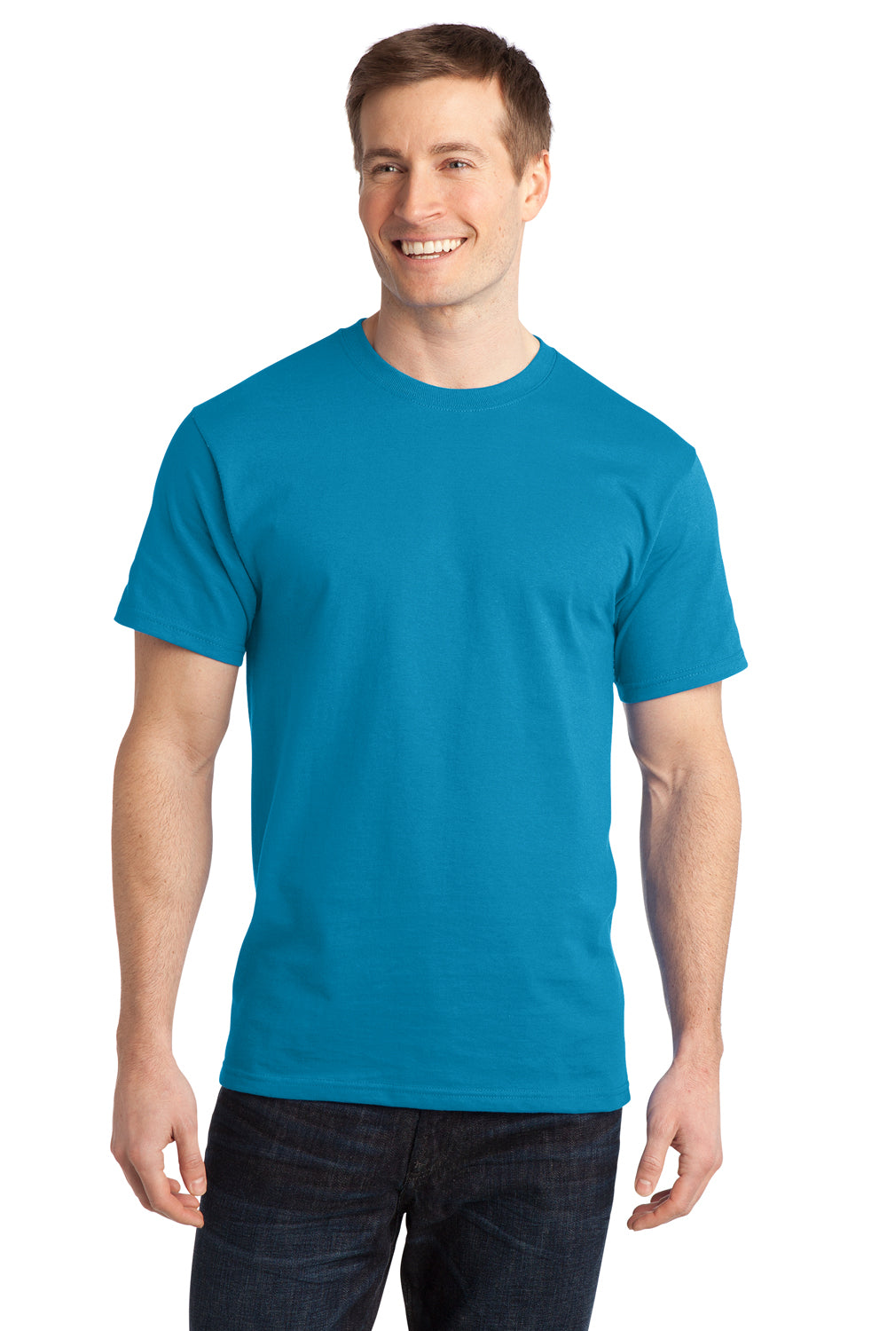 Port & Company PC150 Mens Short Sleeve Crewneck T-Shirt Turquoise Blue Model Front