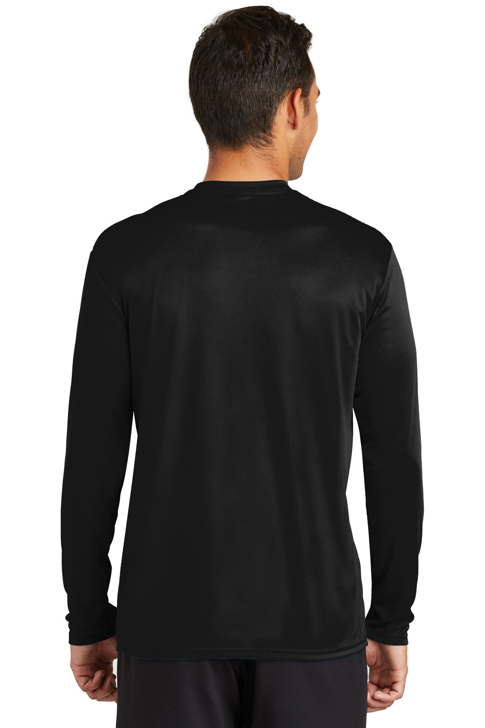 Port & Company PC380LS Mens Dry Zone Performance Moisture Wicking Long Sleeve Crewneck T-Shirt Jet Black Model Back