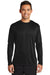 Port & Company PC380LS Mens Dry Zone Performance Moisture Wicking Long Sleeve Crewneck T-Shirt Jet Black Model Front