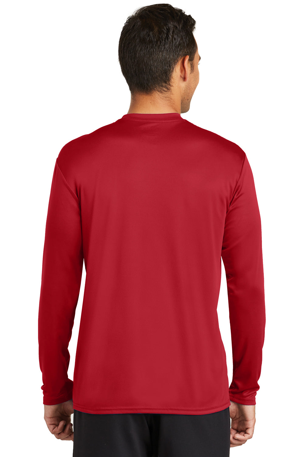 Port & Company PC380LS Mens Dry Zone Performance Moisture Wicking Long Sleeve Crewneck T-Shirt Red Model Back