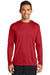 Port & Company PC380LS Mens Dry Zone Performance Moisture Wicking Long Sleeve Crewneck T-Shirt Red Model Front